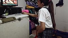 peruvian amateur's shaved pussy licked before sloppy blowjob and doggystyle creampie