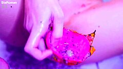 bare toes smash juicy fruit so close up