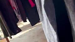 curvy mexican babe in tight jeans at market