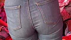 curvy mexican babe in tight jeans at market