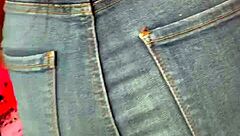 curvy mexican babe in tight jeans at market