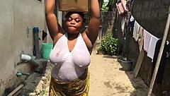 Dirty bitch spreads ass for outdoor pounding during laundry