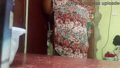 Horny curvy ebony housewife flashes cameltoe outdoors craving cock