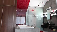 redhead shower masturbation ignites lesbian scissoring