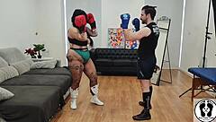 chubby bimbo brunette trains hot boxing with big tits bouncing