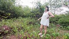 Thai babe wanders forest masturbating wildly in public outdoor thrill