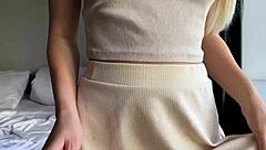 Slim college girl panties soaked helping bro cum quick before class