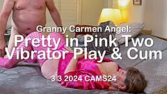 Granny Carmen Angel Cums Hard with Two Vibrators in Pink
