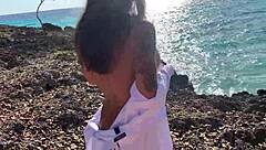 Brunette Monika Fox Strips Naked on Tour Bus for Beach Nipple Piercing Tease