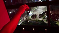 alternative girl tries wax play with big guy