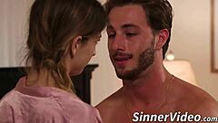 cute brunette catches big tits lovers mid-act explosion