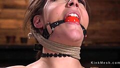 Gagged Hogtied Slave Drools in BDSM Bondage Pain