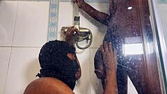 kneel gobble monster cock then bent over for wall-pounding fuck