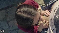 outdoor thrill as amateur deepthroats stranger's cock hungrily