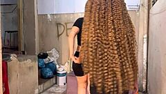 petite tanned beauty moans wildly outdoors as stranger jerks nearby