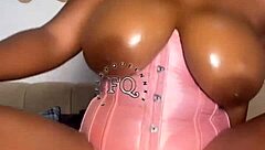 Oh Fuck, Ebony Teen Slams Huge Rainbow Dildo Between Big Boobs!