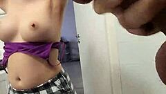 Stepsis teases stepbro jerking over her shower tits