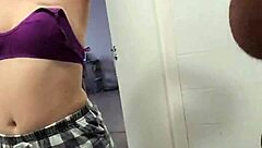 Stepsis teases stepbro jerking over her shower tits