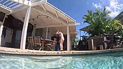 swimming nude in hawaiian private pool with mature wife