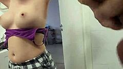 Stepsis teases stepbro jerking over her shower tits