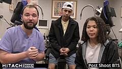 Freshman Michelle Anderson hits mandatory orgasm on boyfriend's Hitachi vibrator backstage.