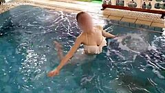 japanese college cutie workouts poolside flaunting small tits feet and skinny legs seductively