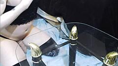 Sexy emo tranny laps up her own sticky cum after intense solo orgasm blast