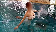 japanese college cutie workouts poolside flaunting small tits feet and skinny legs seductively