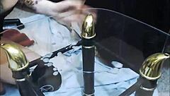 Sexy emo tranny laps up her own sticky cum after intense solo orgasm blast