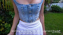 milf spies teen stroking outdoors tempts cum in panties