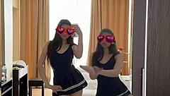 tiktok brunette dances in miniskirt thong leggings