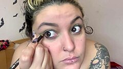 Hey daddy, watch this fetish topless cute kitten makeup tease