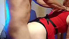 I couldn't resist my sexy teacher's short red dress pussy flash and fucked her wildly