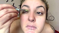 Hey daddy, watch this fetish topless cute kitten makeup tease