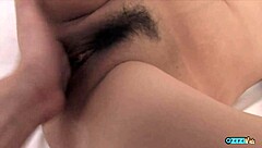 She strips slow then gets doggystyle fucked rough on bed!