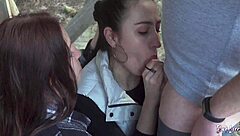 Vacation public threesome blowjob cum swap suck together