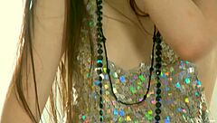 that naughty skinny teen brunette fingers her shaved pussy in lingerie heels