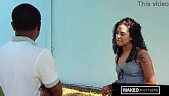 curly latina college girl slurps black cock public