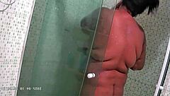 hidden cam catches chubby bbw milf's huge natural tits bath