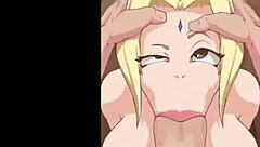 Tsunade gulps down thick facial cum after sloppy blowjob