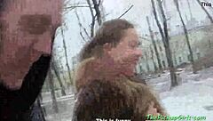 russian brunette picked up for rough pussy pounding