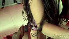 Big Black Cock Pulls Shorts Aside and Pounds Tight Pussy Creampie