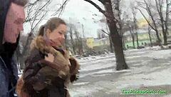 russian brunette picked up for rough pussy pounding