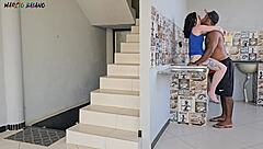 Wife Cleans Ignoring Husband's Busty Guest Fuck