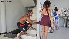 Wife Cleans Ignoring Husband's Busty Guest Fuck