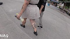 fake agent spots bbw on train for public pussy flashing squirt