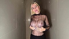 Blonde Beauty with Huge Tits Gets Wet in Sheer Shower
