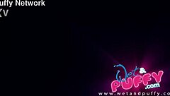 Hey, watch my wet puffy pussy tease slow with dildo