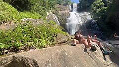 behind scenes with skinny brazilian beauty outdoors