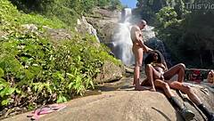 behind scenes with skinny brazilian beauty outdoors